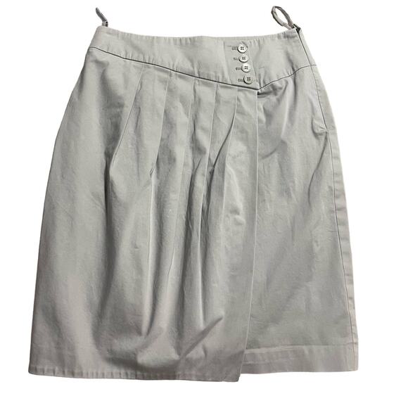 Boss Hugo Boss Womens Sz 6 Pleated Button Faux Wrap Knee Length Skirt Silver 249 - Picture 1 of 14